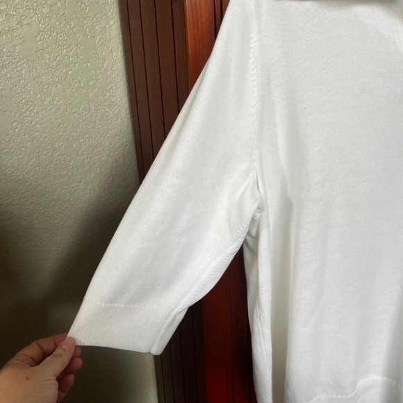 NWT J Jill White Cotton Blend 3/4 Sleeve Collared V-Neck Pull-Over Sweater SZ 2X - Picture 3 of 6